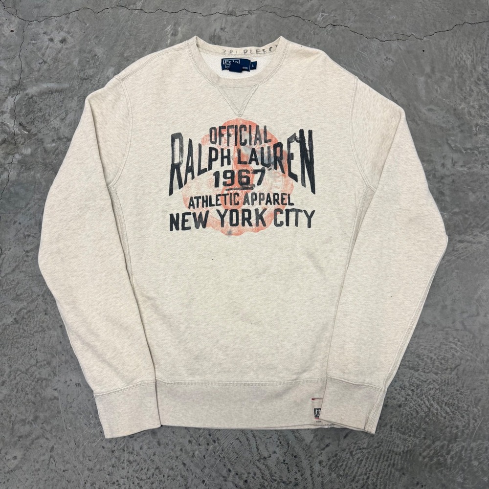 Polo Ralph Lauren Mens 1967 Athletic NYC Graphic Sweatshirt Oatmeal Beige L